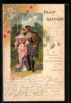 Ansichtskarte Faust und Gretchen beim Spaziergang, Jugendstil