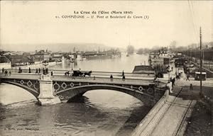 Ansichtskarte / Postkarte Compiègne Oise, Brücke, Boulevard du Cours, Hochwasser 1910