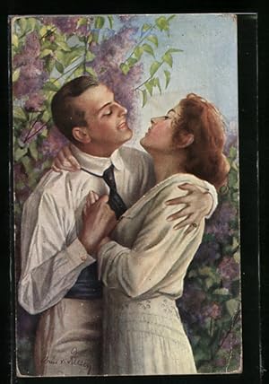 Künstler-Ansichtskarte Arno von Riesen: Im Frühling des Lebens, Paar küsst sich