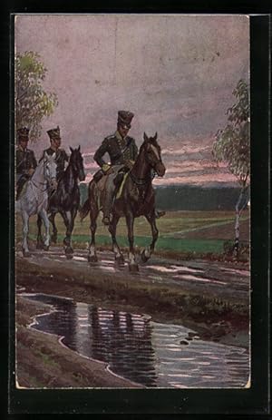 Bild des Verkufers fr Knstler-Ansichtskarte Paul Hey: Soldaten im Morgengrauen auf ihren Pferden zum Verkauf von Bartko-Reher