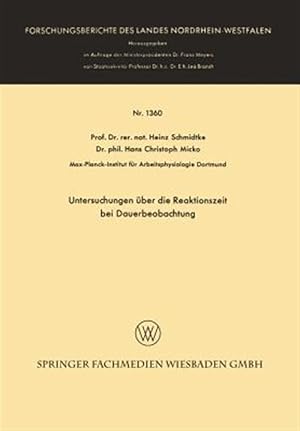Immagine del venditore per Untersuchungen ber Die Reaktionszeit Bei Dauerbeobachtung -Language: german venduto da GreatBookPrices