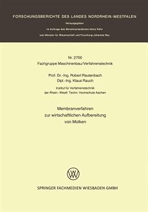 Seller image for Membranverfahren Zur Wirtschaftlichen Aufbereitung Von Molken -Language: german for sale by GreatBookPrices