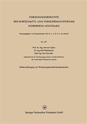 Immagine del venditore per Untersuchungen an Werkzeugmaschinenelementen -Language: german venduto da GreatBookPrices