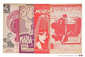 Seller image for 4 partititions musicales (accord�on & orchestre: instrumentale). Pt. format: 1) Castellanos. Morena de mi copla. Orchestre Lasry. Le plus typique paso-doble espagnol en vogue actuellement. - 2) Spiga. El Zorro. Paso doble. & G. Briez. Maria Pia. Paso-doble enr�gistr� par l'orchestre Marcus. - 3) Jaro. Tor�ador. Paso-doble pour orchestre. Productions musicales inrernationales Max-Francy. - 4) Bordin. Silvanina. Valse � la mani�re Silvana Bordin. & -- Joyeux printemps. Valse. � mon ami Angelo Pitisy. for sale by Emile Kerssemakers ILAB