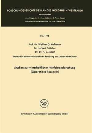 Immagine del venditore per Studien Zur Wirtschaftlichen Verfahrensforschung, Operations Research -Language: german venduto da GreatBookPrices
