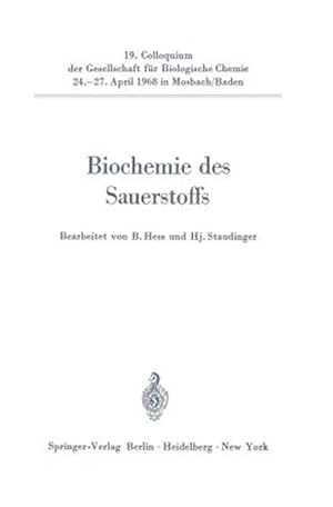 Seller image for Biochemie Des Sauerstoffs : 19. Colloquium Am 24.27. April 1968 -Language: german for sale by GreatBookPrices