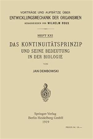 Bild des Verk�ufers f�r Das Kontinuit�tsprinzip Und Seine Bedeutung in Der Biologie -Language: german zum Verkauf von GreatBookPrices