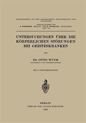 Bild des Verk�ufers f�r Untersuchungen �ber Die K�rperlichen St�rungen Bei Geisteskranke -Language: german zum Verkauf von GreatBookPrices