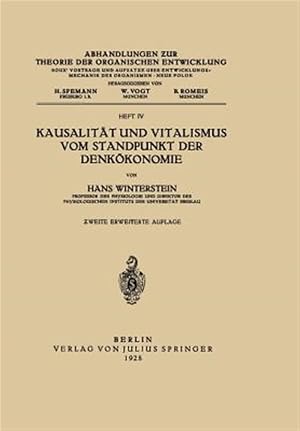 Bild des Verk�ufers f�r Kausalit�t Und Vitalismus Vom Standpunkt Der Denk�konomie -Language: german zum Verkauf von GreatBookPrices