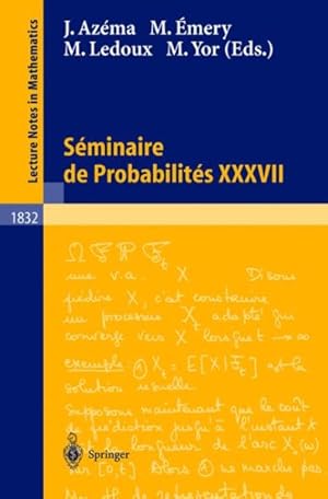 Imagen del vendedor de Seminaire De Probabilites Xxxvii a la venta por GreatBookPrices