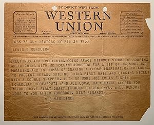 Typed Letter Signed to Lewis E. Gensler from S.S. Van Dine with Western Union Wire from Van Dine ...
