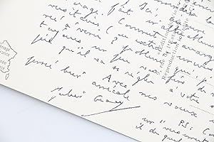 Carte postale autographe signée de Julien Gracq adressée à son proche ami et monographe Ariel Den...