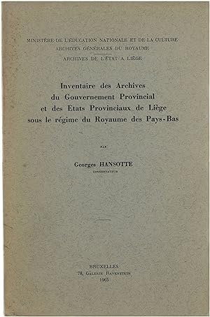 Bild des Verkufers fr Inventaire des Archives du Gouvernement Provincial zum Verkauf von Untje.com