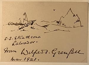 [Signed] Original Sketch of the S.S. Strathcona in Labrador with Envelope
