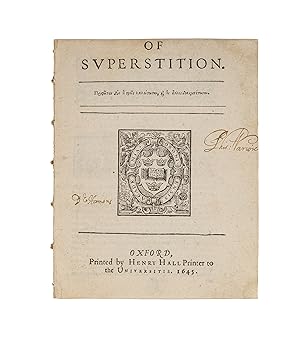 Bild des Verkufers fr Of Superstition. Oxford, 1645 zum Verkauf von The Lawbook Exchange, Ltd., ABAA  ILAB