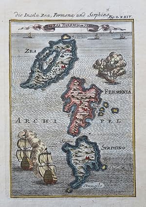 Cyclades Aegean Sea Greece Kea Kythnos Serifos 1719 Mallet nice hand colored map