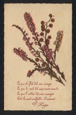 Trockenblumen-Ansichtskarte Getrocknete Heide, Vers von V. Hugo
