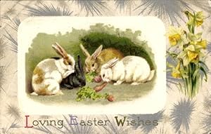 Ansichtskarte / Postkarte Glückwunsch Ostern, Hasen fressen Möhren