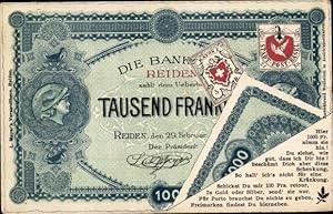 Ansichtskarte / Postkarte Schweiz, Geldschein, 1000 Franken