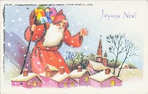 Glitzer Ansichtskarte / Postkarte Glückwunsch Weihnachten, Weihnachtsmann, Geschenke, Häuser