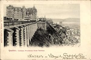 Ansichtskarte / Postkarte Quebec Kanada, Chateau Frontenac von der Terrasse