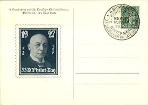 Ganzsache Ansichtskarte / Postkarte 4. Bundestag u. 33. Dt. Philatelistentag 1927, Paul Pril, GS ...