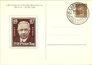 Ganzsache Ansichtskarte / Postkarte 4. Bundestag u. 33. Dt. Philatelistentag 1927, Ernst Stock, G...