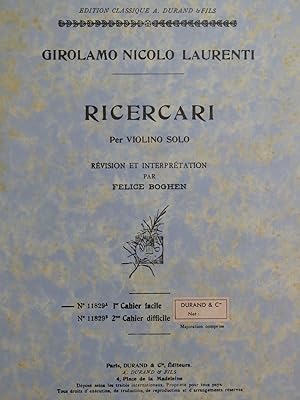 LAURENTI Girolamo Nicolo Ricercari Violon 1930