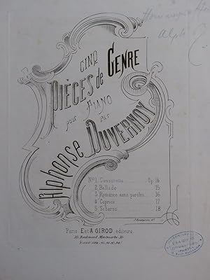 DUVERNOY Henry Romance sans paroles Dédicace Piano ca1875
