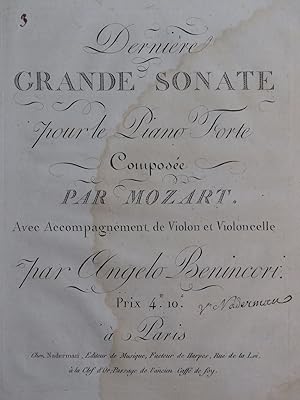 MOZART Dernière Grande Sonate Piano ca1800