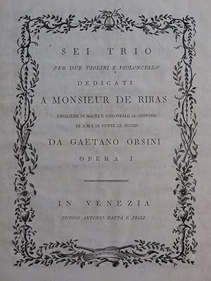 ORSINI Gaetano Sei Trio op 1 1er Violon ca1730