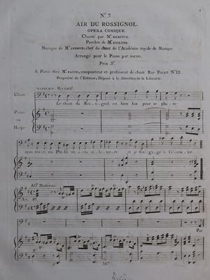 Image du vendeur pour LEBRUN Louis-Sbastien Le Rossignol No 3 Chant Piano ou Harpe ca1820 mis en vente par partitions-anciennes