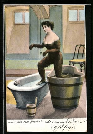 Seller image for Ansichtskarte junge Frau nach einem Moorbad, Homopathie for sale by Bartko-Reher