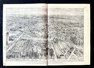 Original 1882 Illustrated Newspaper with BIRDS EYE Poster View & Map of WASHINGTON, DC