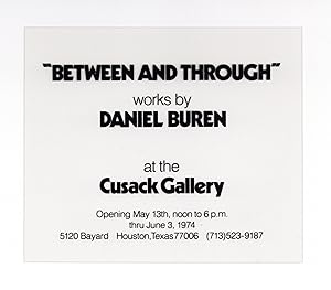 Exhibition card: "Between and Through," works by Daniel Buren (13 May-3 June 1974)
