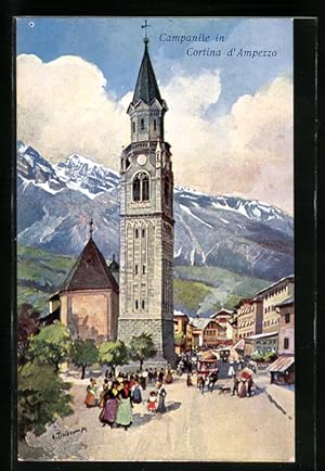 Künstler-Ansichtskarte Cortina d'Ampezzo, Campanile