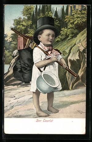 Ansichtskarte Kleiner Junge mit Zylinderhut und Nachttopf, Toilettenhumor