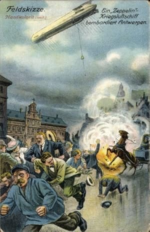 Künstler Ansichtskarte / Postkarte Zeppelin Kriegsluftschiff bombardiert Antwerpen, I WK