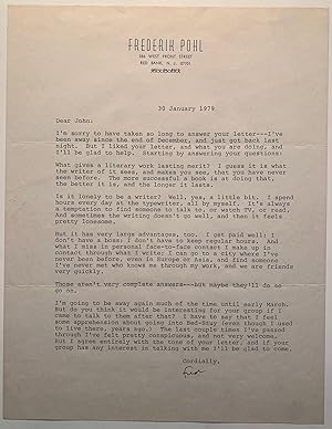 Typed Letter Signed from Science-Fiction Writer Frederik Pohl--January 1979