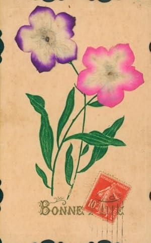 Präge Stoff Ansichtskarte / Postkarte Glückwunsch Neujahr, Blumen