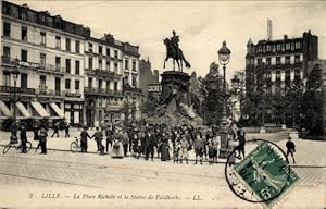 Ansichtskarte / Postkarte Lille Nord, Place Richebe, Statue de Faidherbe