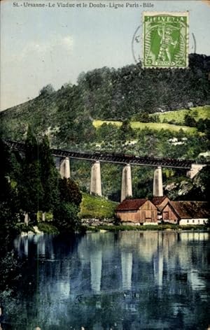 Ansichtskarte / Postkarte Saint-Ursanne Kanton Jura, Viadukt, Doubs, Linie Paris-Bale