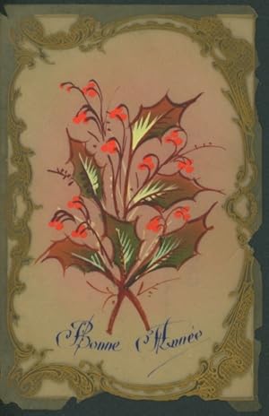 Zelluloid Ansichtskarte / Postkarte Glückwunsch Neujahr, Stechpalme
