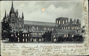 Mondschein Ansichtskarte / Postkarte Peterborough Cambridgeshire England, Kathedrale, Bischofspalast