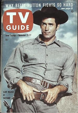 TV Guide November 21, 1959 "Cheyenne's" Clint Walker