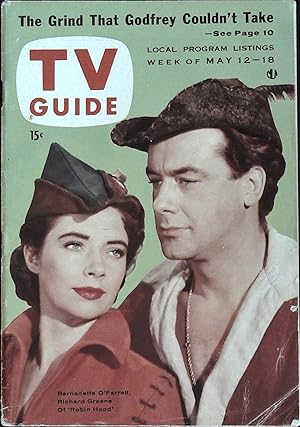 TV Guide May 12, 1956 Richard Greene, Bernadette O'Farrell in "Robin Hood"