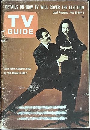 TV Guide October 31, 1964 John Astin, Carolyn Jones of "The Addams Family"
