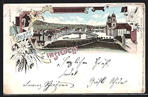 Lithographie Einsiedeln, Teilansicht mit dem Kloster