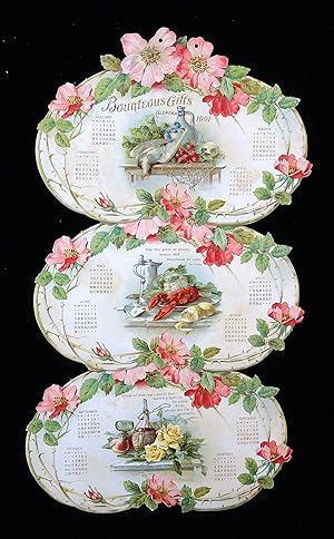 Bounteous Gifts Embossed Die-cut Charmstring Calendar for 1901 - - Fowl, Lobster & Wine