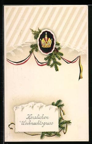 Präge-Ansichtskarte Weihnachten, Krone und Band vom Zweibund Deutsches Reich und Österreich-Ungarn